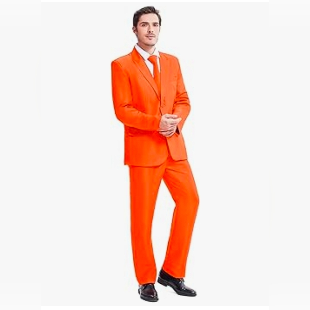 NWT - Gazania Men's Orange Party Costume  Suit With Blazer, Tie & Pants
